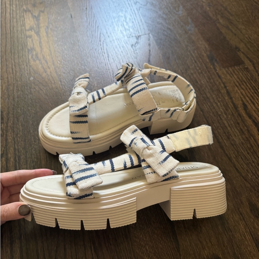 Stuart Weitzman Cream and Navy Sandals